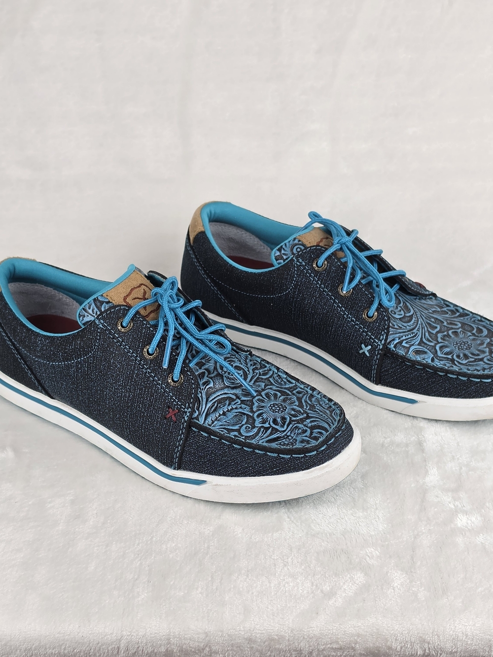 Twisted X Kicks WCA0031 Womens 9.5 Turquoise Floral Tooled Leather Shoes - Picture 5 of 8